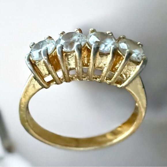 Gold-Tone Five-Stone Ring with Round Clear Crystals – Size 6 - Picture 6 of 17